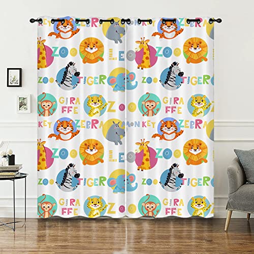 HOSIMA Tier Vorhänge Blickdicht Gardinen Mit Ösen,2-Set 117x138cm Tiger AFFE Zebra Leopard Drucken Leichte & weiche Verdunklungsvorhänge für Kinderzimmer Jugendzimmer(Tier2 117x138cm) von HOSIMA