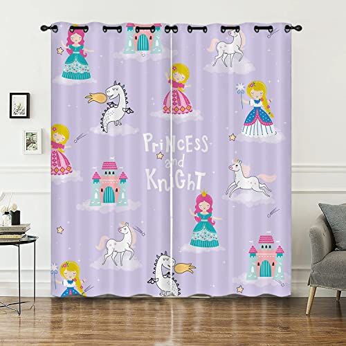 HOSIMA Violett Traum Vorhänge Blickdicht Gardinen Mit Ösen,2-Set 117x138cm Kleine Prinzessin Einhorn weiche Verdunklungsvorhänge für Wohnzimmer Kinderzimmer(Traum 117x138cm) von HOSIMA