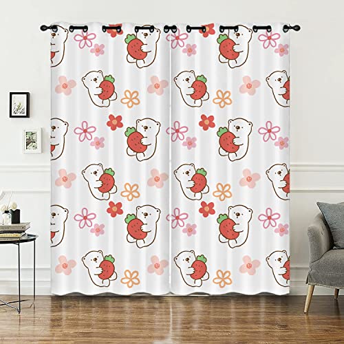 HOSIMA Weiß Einfach Eisbär Erdbeere Vorhänge Blickdicht Gardinen Mit Ösen,2-Set 117x183cm Schön Niedlich Leichte & weiche Verdunklungsvorhänge für Wohnzimmer Kinderzimmer(Eisbär 117x183cm) von HOSIMA