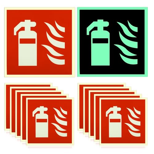 10 x Schild Feuerlöscher Nachleuchtend, Brandschutzzeichen 150 x 150 mm, PVC Selbstklebend, Langnachleuchtend Rettungszeichen Rettungsschild von HOSPAOP