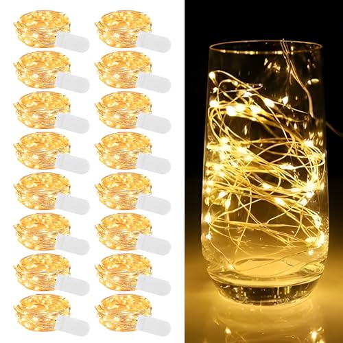 16 Stück LED Lichterkette mit Batterie Klein, 2 m 20 LEDs – Mini Micro Draht Lichterketten, Batteriebetrieben & Wasserdicht für Innen, Außen, Weihnachten, Hochzeit, Party Beleuchtung Deko, Warmweiß 16 Stück LED Lichterkette mit Batterie Klein, 2 m 20 LEDs – Mini Micro Draht Lichterketten, Batteriebetrieben & Wasserdicht für Innen, Außen, Weihnachten, Hochzeit, Party Beleuchtung Deko, Warmweiß von HOSPAOP