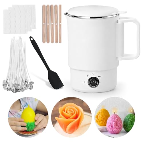 Elektrischer Wachsschmelztopf 800ml – Kerzen Selber Machen Set mit Wachsschmelzer, Kerzenwachs Schmelzofen, Wachskocher & Zubehör – Candle Making Kit zum Kerzen Gießen mit Kerzendocht, Dochthaltern von HOSPAOP