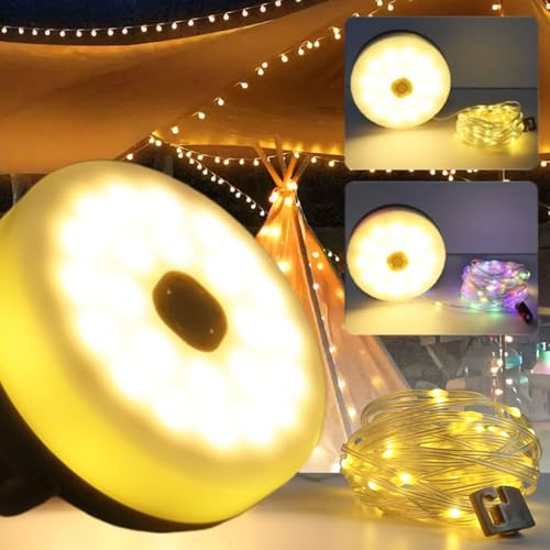 HOSPAOP Camping Lichterkette Aufrollbar, 10m LED Campinglampe USB Aufladbar mit Fernbedienung, Wasserdicht Dimmbar Camping Licht Außen für Camping, Garten und Wandern (Warm + Bunt) von HOSPAOP