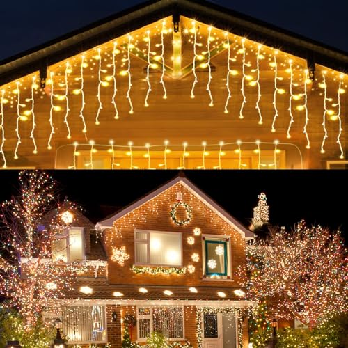 HOSPAOP LED Eisregen Lichterkette Außen Warmweiß 400 LED 10M Eiszapfen Weihnachtsbeleuchtung Aussen Strom Lichtervorhang mit Timer, 8 Modi für Garten, Pavillon, Balkon, Weihnachten Deko HOSPAOP LED Eisregen Lichterkette Außen Warmweiß 400 LED 10M Eiszapfen Weihnachtsbeleuchtung Aussen Strom Lichtervorhang mit Timer, 8 Modi für Garten, Pavillon, Balkon, Weihnachten Deko von HOSPAOP