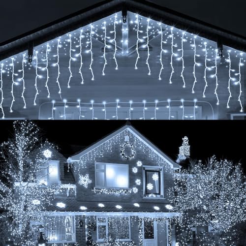 HOSPAOP LED Eisregen Lichterkette Außen Weiß 400 LED 10M Eiszapfen Weihnachtsbeleuchtung Aussen Strom Lichtervorhang mit Timer, 8 Modi, Wasserdicht für Garten, Pavillon, Balkon, Weihnachten Deko HOSPAOP LED Eisregen Lichterkette Außen Weiß 400 LED 10M Eiszapfen Weihnachtsbeleuchtung Aussen Strom Lichtervorhang mit Timer, 8 Modi, Wasserdicht für Garten, Pavillon, Balkon, Weihnachten Deko von HOSPAOP