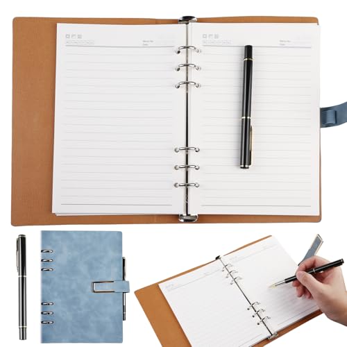 Ringbuch A5 Nachfüllbar, 6 Löcher Binder Notizbuch A5 200 Dicke Seiten, Hardcover Tagebuch Ordner A5 mit Stift, U-förmigem Verschluss für Reisen und Organizer, Geschenk für Mädchen Jungen, Blau Ringbuch A5 Nachfüllbar, 6 Löcher Binder Notizbuch A5 200 Dicke Seiten, Hardcover Tagebuch Ordner A5 mit Stift, U-förmigem Verschluss für Reisen und Organizer, Geschenk für Mädchen Jungen, Blau von HOSPAOP
