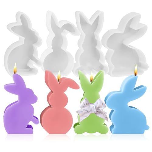 4 Stück Osterhase Silikonform, Ostern Hase Silikonformen Gießformen, 3D Kaninchen Gießform Ostern, Osterhase Silikonform for Gips, Sojawachs Kerzen, Handwerk von HOSSOM