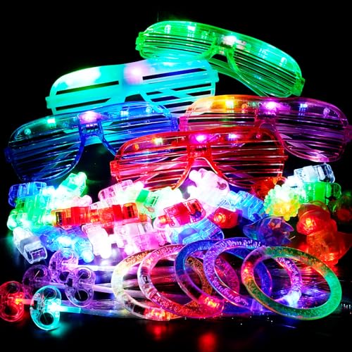 Partyzubehör für Kinder 51 Stück LED Leuchtspielzeug Party Brille LED Brille LED Leuchtarmbänder Blinkende Finger Ringe LED-Leuchtspielzeug für Geburtstagsfeier, Karneval, Halloween, Party, Konzert von HOSSOM