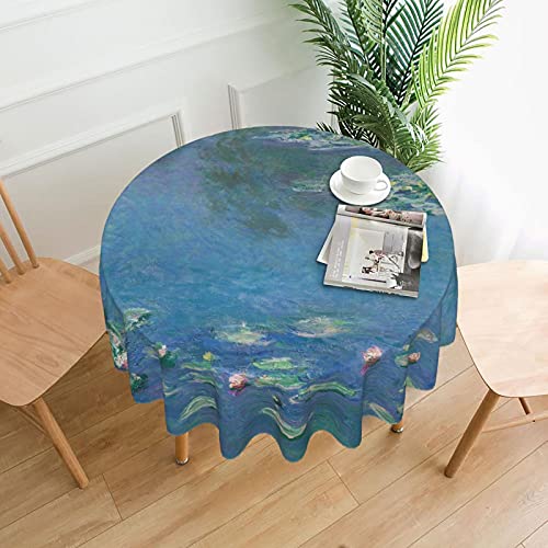 HOSTECCO Runde Tischdecke Abwaschbar Polyester Tischdecke für Rundtisch Maßgeschneiderte Leinen Tischdecke Claude Monet Malerei Seerosen von HOSTECCO