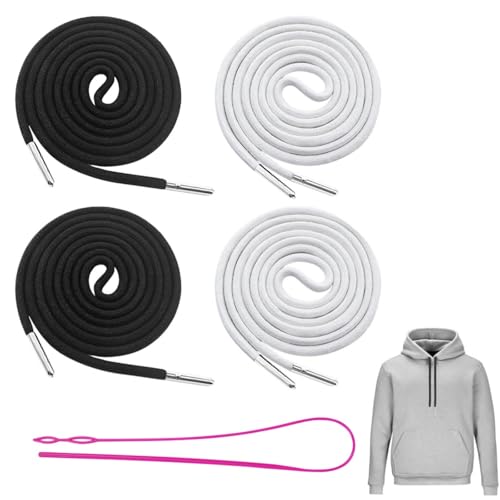 Kordel für Jogginghose, 4Stk 130cm Kordelzug für Hoodie, Kordelenden Metall für Hosenbund mit Einfädler, Universal Polyester und Baumwolle Band Kordelzug Geeignet für Hoodies,Sweatshirts,Kapuzenjacken von HOTMNTY