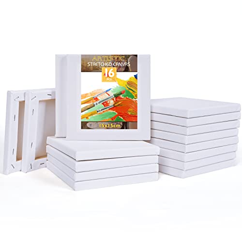 HOTOOLME 16 Stück Keilrahmen Leinwand Set - Leinwand zum bemalen, 15x15cm 3-Fach weiß vorgrundiert, 100% Baumwolle Künstler für Acryl- und Ölgemälde von HOTOOLME