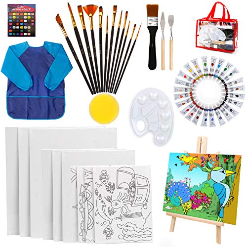 HOTOOLME 55 Stück Leinwand zum bemalen Set mit Acrylfarben set, mit Staffelei Holz Leinwände für acrylfarben Set Pinsel Palette und Aufbewahrungstasche Acrylmalerei Starterset für Jungen und Mädchen HOTOOLME 55 Stück Leinwand zum bemalen Set mit Acrylfarben set, mit Staffelei Holz Leinwände für acrylfarben Set Pinsel Palette und Aufbewahrungstasche Acrylmalerei Starterset für Jungen und Mädchen von HOTOOLME
