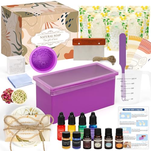 HOTOOLME Seifenherstellung Kit DIY Seife selber Machen Set mit 1,5 kg Seifenbasis, 4 Düfte, 4 Farben, 2 Seifen Silikonform zum Selbstmachen DIY Seife Set für Anfänger & Erwachsene von HOTOOLME