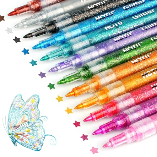 12 Glitzer Filzstifte Zeichenset, Glitzer Glitzerstifte 0.7mm - Wasserbasis Acryl Glitzer Stifte für Mädchen Glitzer Basteln von Steinen, Keramik, Glas, Holz, Stoff, DIY Projekte Ect 12 Glitzer Filzstifte Zeichenset, Glitzer Glitzerstifte 0.7mm - Wasserbasis Acryl Glitzer Stifte für Mädchen Glitzer Basteln von Steinen, Keramik, Glas, Holz, Stoff, DIY Projekte Ect von HOTU