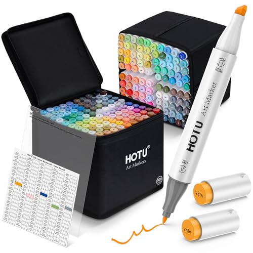 HOTU Alkohol Marker Stifte, [für Anfänger] 100 Farben Stiften Marker Pen verdoppelt spitzt Kunst Sketch Twin Marker Stifte mit Tragetasche für Malerei Coloring Hervorhebungen Unterstreichunge von HOTU