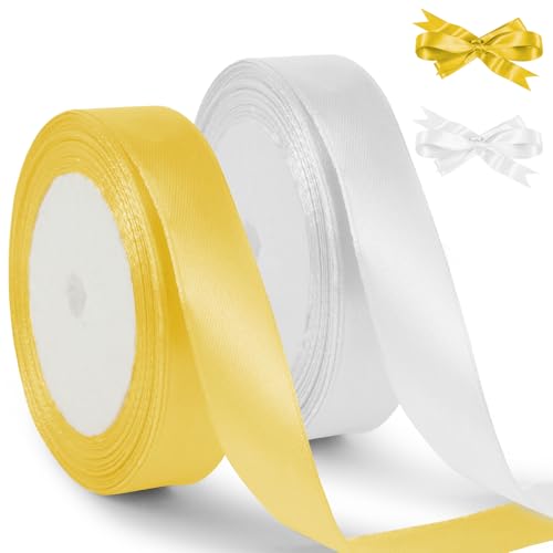 HOTUT 2 Rollen Satinband Weiß und Gold, 20mm Geschenkbänder Breit, 22 M Schleifenband Deko, Dekoband für Geschenkverpackung Brautstrauß Basteln Geburtstag Deko HOTUT 2 Rollen Satinband Weiß und Gold, 20mm Geschenkbänder Breit, 22 M Schleifenband Deko, Dekoband für Geschenkverpackung Brautstrauß Basteln Geburtstag Deko von HOTUT