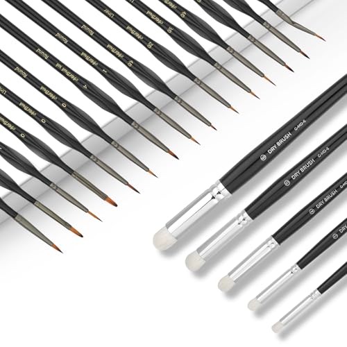 HOTUT Dry Brush Pinsel Set,20 Stück Feine Pinsel Set,Nylon Acrylfarben Drybrush,Modellbau Drybrush Detailpinsel,Trockenpinsel Set für Detailarbeiten und Modellbau von HOTUT