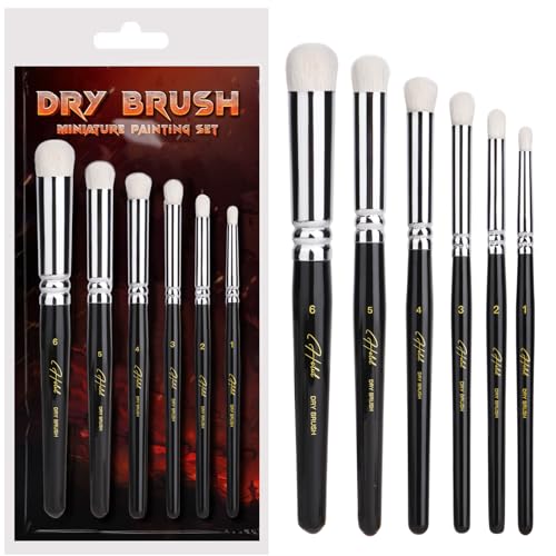 HOTUT Dry Brush Pinsel Set,6 Stück Modellbau Drybrush Detailpinsel,Wolle Professioneller Trockenpinsel, Trockenpinsel Set für Detailarbeiten und Modellbau von HOTUT