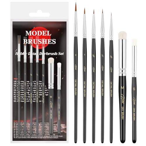 HOTUT Dry Brush Pinsel Set,7 Stück Künstlerpinsel,Modellbau Pinsel mit Holzgriffen,Trockenpinsel Set für Detailarbeiten und Modellbau HOTUT Dry Brush Pinsel Set,7 Stück Künstlerpinsel,Modellbau Pinsel mit Holzgriffen,Trockenpinsel Set für Detailarbeiten und Modellbau von HOTUT