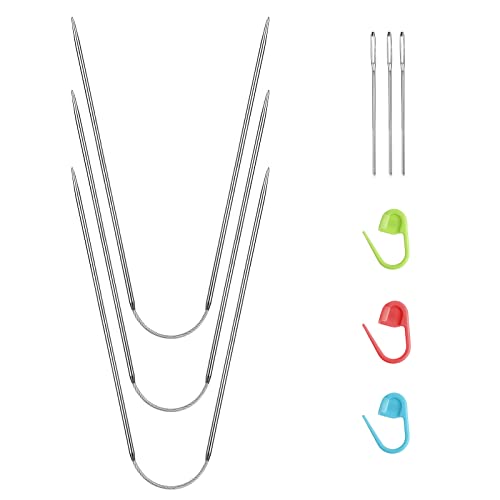 HOTUT Edelstahl Rundstricknadeln,3PCS Metall Rundstricknadeln 23 cm mit 3 Handnähnadel und 3 Nähen Stricken Locking Stitch,Rundstricknadel für Socken,Ärmel und Handschuhe-2cm von HOTUT