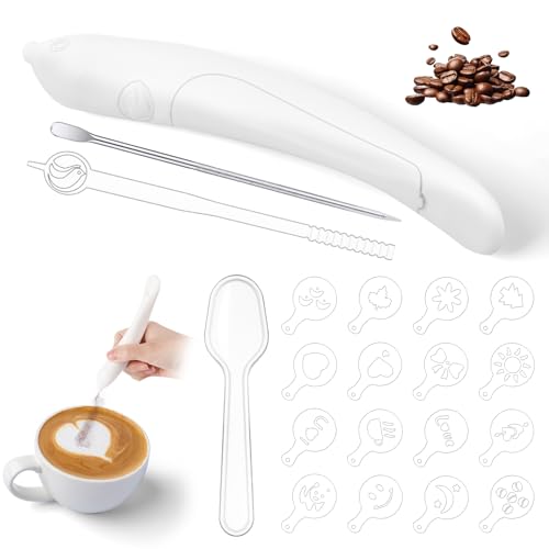 HOTUT Elektrische Latte Art Pen, Kaffeeschnitzstift mit 16 Teile Kaffee Cappuccino Schablonen und Kaffee Kunst Pen, Gewürzstift für Kakao, Latte, Kaffeesatz, Kakaopulver, gemahlener Zucker HOTUT Elektrische Latte Art Pen, Kaffeeschnitzstift mit 16 Teile Kaffee Cappuccino Schablonen und Kaffee Kunst Pen, Gewürzstift für Kakao, Latte, Kaffeesatz, Kakaopulver, gemahlener Zucker von HOTUT