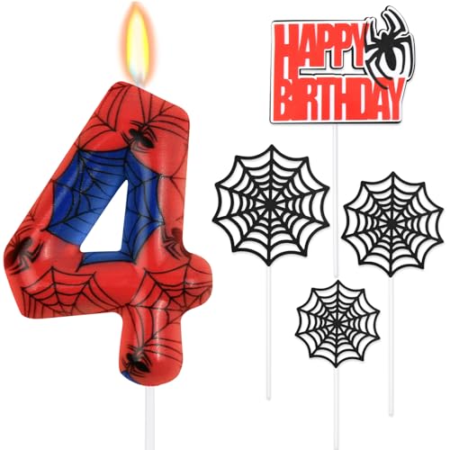 HOTUT Geburtstagskerzen Zahlen 4,Spinne Deko,Kerzen Geburtstag mit Spinnennetz Set,Happy Birthday Kuchen Kerzen Set,Blau Rot Zahlenkerze,Spinne Thema Party Kerzen für Jungen Mädchen 4. Geburtstag HOTUT Geburtstagskerzen Zahlen 4,Spinne Deko,Kerzen Geburtstag mit Spinnennetz Set,Happy Birthday Kuchen Kerzen Set,Blau Rot Zahlenkerze,Spinne Thema Party Kerzen für Jungen Mädchen 4. Geburtstag von HOTUT