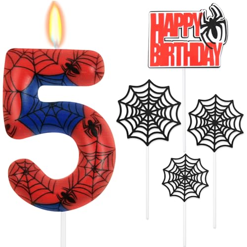 HOTUT Geburtstagskerzen Zahlen 5,Spinne Deko,Kerzen Geburtstag mit Spinnennetz Set,Happy Birthday Kuchen Kerzen Set,Blau Rot Zahlenkerze,Spinne Thema Party Kerzen für Jungen Mädchen 5. Geburtstag HOTUT Geburtstagskerzen Zahlen 5,Spinne Deko,Kerzen Geburtstag mit Spinnennetz Set,Happy Birthday Kuchen Kerzen Set,Blau Rot Zahlenkerze,Spinne Thema Party Kerzen für Jungen Mädchen 5. Geburtstag von HOTUT