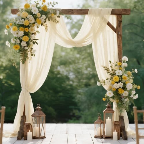 HOTUT Hochzeitsbogen Gardinen Beige,75×600cm Tüll Hochzeits Hintergrund Vorhang,Chiffon-Stoff Hochzeitsbogen Vorhang Querbehang für Hochzeit Torbogen,Zeremonie,Fotografie,Party von HOTUT