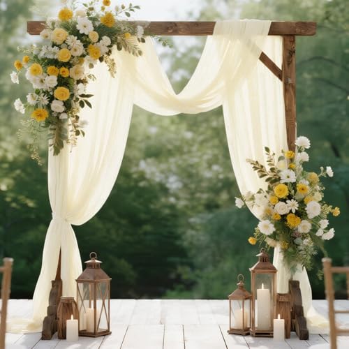 HOTUT Hochzeitsbogen Gardinen Elfenbein,75×600cm Tüll Hochzeits Hintergrund Vorhang,Chiffon-Stoff Hochzeitsbogen Vorhang Querbehang für Hochzeit Torbogen,Zeremonie,Fotografie,Party von HOTUT