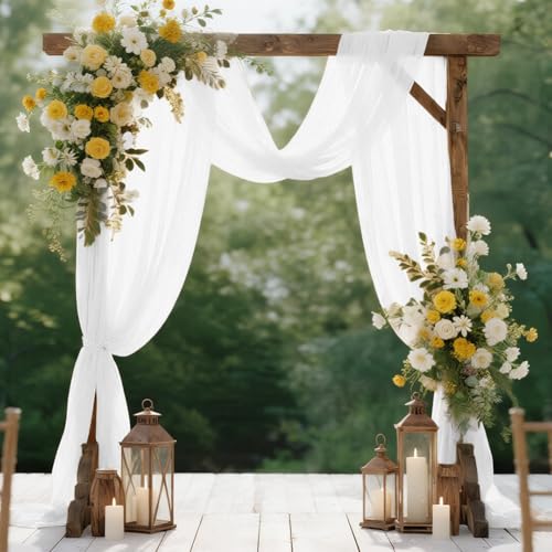 HOTUT Hochzeitsbogen Gardinen Weiß,75×600cm Tüll Hochzeits Hintergrund Vorhang,Chiffon-Stoff Hochzeitsbogen Vorhang Querbehang für Hochzeit Torbogen,Zeremonie,Fotografie,Party von HOTUT