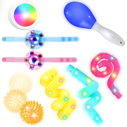 HOTUT Leuchtende Maracas Sensorik Spielzeug, 8 Stück LED Sandhammer, Igelball, Pop Tubes, leuchtarmbänder, Nachtlicht, Bunt Party Geschenke Mitgebsel, Zappelspielzeug, Stressabbauspielzeug HOTUT Leuchtende Maracas Sensorik Spielzeug, 8 Stück LED Sandhammer, Igelball, Pop Tubes, leuchtarmbänder, Nachtlicht, Bunt Party Geschenke Mitgebsel, Zappelspielzeug, Stressabbauspielzeug von HOTUT