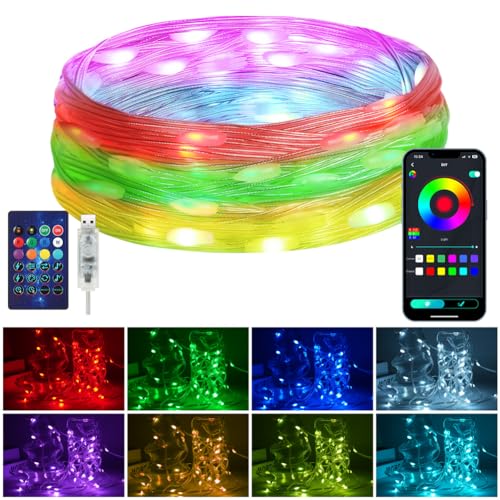 HOTUT Lichterkette, 5 M RGBIC LED Lichterkette Außen, Bunt Farbwechsel Lichtschlauch mit Fernbedienung & App Steuerung, Musik Sync, Timer, 99+ Modi, wasserdicht Smart Fairy Lichterkette für Dekoration HOTUT Lichterkette, 5 M RGBIC LED Lichterkette Außen, Bunt Farbwechsel Lichtschlauch mit Fernbedienung & App Steuerung, Musik Sync, Timer, 99+ Modi, wasserdicht Smart Fairy Lichterkette für Dekoration von HOTUT