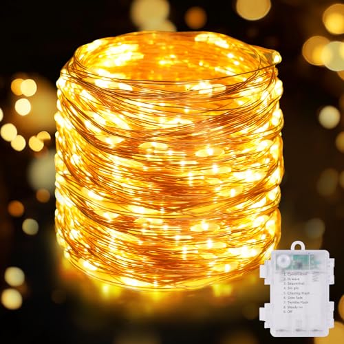 HOTUT Lichterkette Batterie, LED Lichterkette,10m100LED Warmweiß Innen Lichterketten,8 Modi Weihnachtsbeleuchtung, Lichterkette Innen für Weihnachten, Schlafzimmer, Party, Hochzeit,Garten von HOTUT