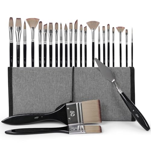 HOTUT Pinsel Set,25 Stück Künstlerpinsel mit Spachtel und Organisationstasche,Dry Brush Pinsel Set,Trockenpinsel Set für Detailarbeiten und Modellbau von HOTUT