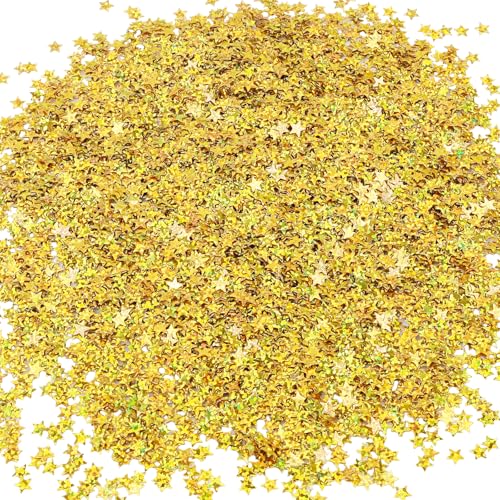 HOTUT Sterne Konfetti Silber, 45g Glitzersterne Konfetti Streudeko Weihnachten, Sterne Pailletten Confetti Tischdeko für Hochzeit, Geburtstag, Partys, Jubiläen (LaserGold) von HOTUT