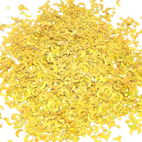 HOTUT Sterne Mond Konfetti Gold, 45g Glitzersterne Konfetti Streudeko Weihnachten, Sterne Mond Pailletten Confetti Tischdeko für Hochzeit, Geburtstag, Partys, Jubiläen (LaserGold) von HOTUT