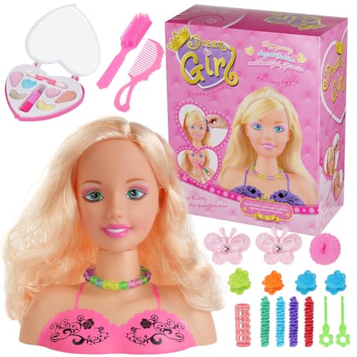 HOTUT Styling Head, 20.5 cm Schmink und Frisierkopf, Schminkkopf für mädchen, Schminkpuppe, puppenkopf zum frisieren Kinder, inklusiv Kosmetik und Haarstyling Zubehör von HOTUT