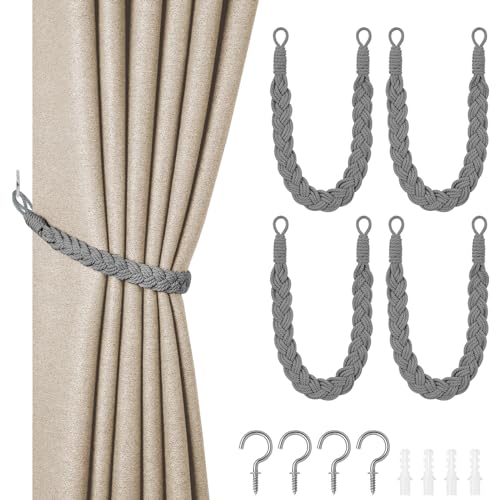 HOTUT Vorhang Raffhalter, 4 Stück Curtain Rope Buckle, Handgestrickte Vorhang-Raffhalter, Vorhangbinder, Gardinen Raffhalter für Haus Office, Wohnzimmer, Schlafzimmer-Grau HOTUT Vorhang Raffhalter, 4 Stück Curtain Rope Buckle, Handgestrickte Vorhang-Raffhalter, Vorhangbinder, Gardinen Raffhalter für Haus Office, Wohnzimmer, Schlafzimmer-Grau von HOTUT