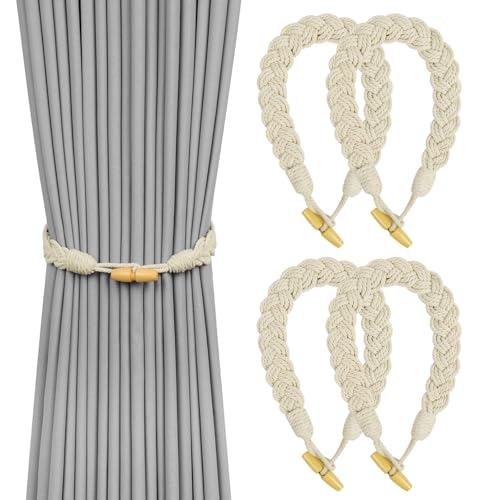 HOTUT Vorhang Raffhalter, 4 Stück Curtain Rope Buckle, Handgestrickte Vorhang-Raffhalter, Vorhangbinder, Gardinen Raffhalter für Haus Office, Wohnzimmer, Schlafzimmer - Hornschnalle HOTUT Vorhang Raffhalter, 4 Stück Curtain Rope Buckle, Handgestrickte Vorhang-Raffhalter, Vorhangbinder, Gardinen Raffhalter für Haus Office, Wohnzimmer, Schlafzimmer - Hornschnalle von HOTUT