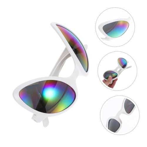 HOUDERCO 1 Paar Lustige Sonnenbrillen für Kostümparty Weiße Alienbrille mit Farbigen Glitzersteinen Cosplay Accessoires für Festivals Karneval und Themenpartys von HOUDERCO