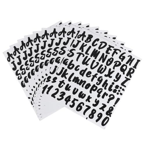 HOUDERCO 10 Blatt Teiliges Selbstklebende Buchstaben Zahlen Aufkleber Schwarz Vinyl Wetterfest Ablösbar für Fenster Schilder Briefkasten DIY Beschriftung Schule Lernen von HOUDERCO