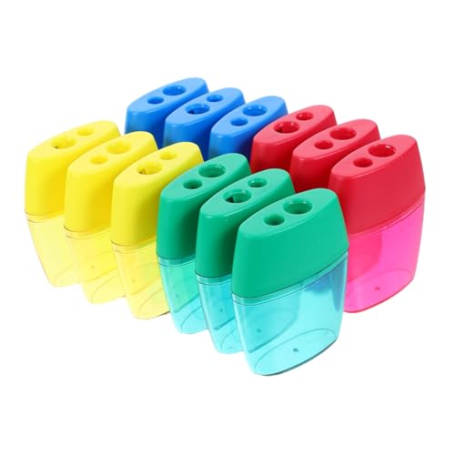 HOUDERCO 12Stücke Handheld Bleistiftspitzer Doppelloch aus Kunststoff Tragbare Anspitzer für Schule Büro und Zuhause für Präzises Schreiben und Zeichnen von HOUDERCO