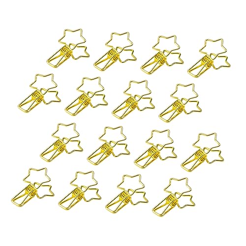HOUDERCO 16Stücke Fünfzackstern Metall Foto und Beleg Clip Goldfarbener Klammer Organizer für Rechnungen und Bilder Stabil und Praktisch für Bürobedarf und Zuhause von HOUDERCO