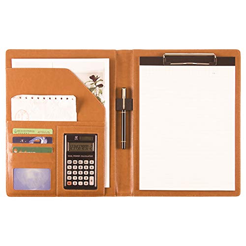 HOUDERCO 1Stück Dokumentenordner aus Hochwertigem Leder Tragbar mit Edelstahlclip Organisieren von Bürounterlagen für Schule und Büro Braun von HOUDERCO