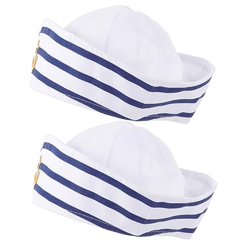 HOUDERCO 2 Stück Kapitänsmütze Gestreift Verstellbare Sailor Mütze für Cosplay Kostümparty und Outdoor Aktivitäten Accessoire für Herren und Damen von HOUDERCO