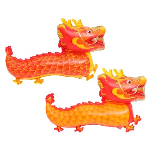 HOUDERCO 2 Stück Teiliges Chinesische Neujahrsballons Langlebige Aluminiumfolie Drachenförmige Party Deko Orange und Rot für Neujahrsfeier und Kindergeburtstag Auffällige von HOUDERCO