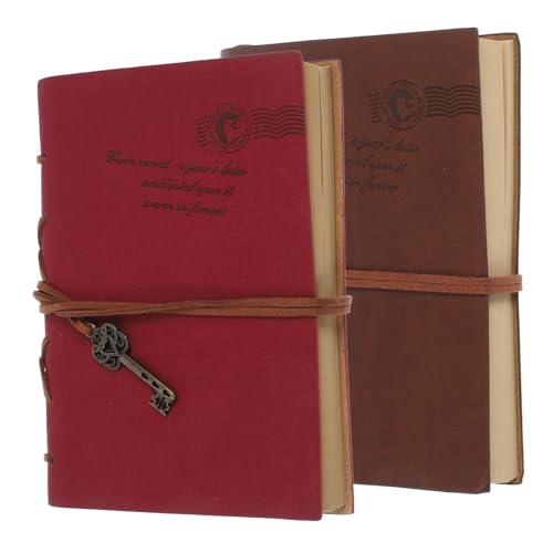 HOUDERCO 2Stücke Vintage PU Notizbuch mit Schlüsselanhänger Handgefertigt aus Kraftpapier Design für Schule und Büro Reise und Skizzenbuch von HOUDERCO