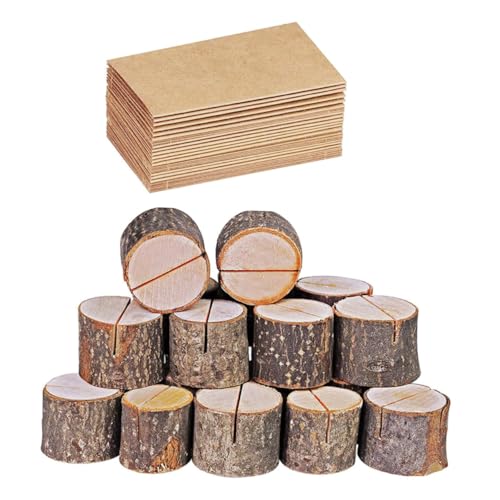 HOUDERCO 35 Sätze Teiliges Holz Tischkartenhalter aus Lärchenholz mit Rinde Memo und Menükartenhalter für Restaurant Hochzeit Party Rustikale Namens und Tischnummernaufsteller Vielseitiger von HOUDERCO