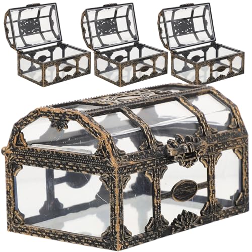 HOUDERCO 4 Stück Teiliges Piraten Schatzkiste Candy Box Retro Geschenkbox für Hochzeit Geburtstag Party Transparente Süßigkeiten Geschenkverpackung in Antikem Kupferton Vielseitig für von HOUDERCO