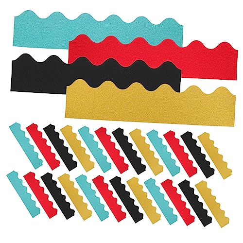 HOUDERCO 40Stücke Wellenstil Glitzer Randverkleidung für Dekoration Abnehmbares Grenzpapier in Blau Rot Schwarz und Gold für Klassenzimmer Büro und Zuhause von HOUDERCO